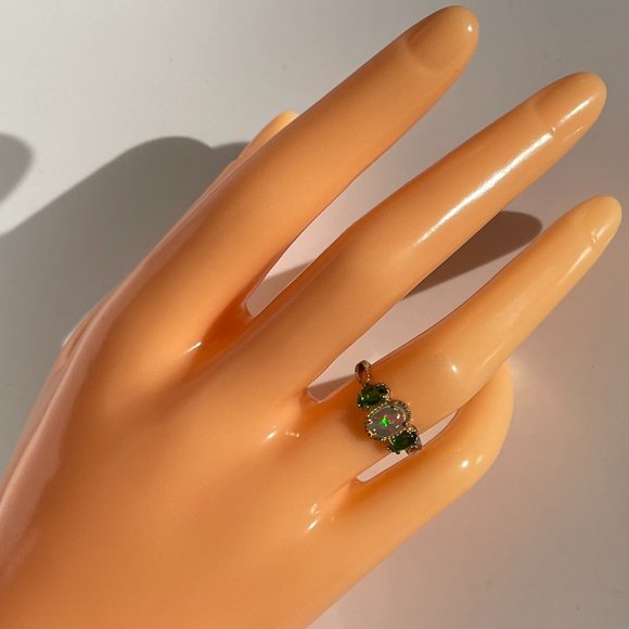 Ethiopian Welo Opal and Russian Diopside Ring -- Size 5 - Picture 4 of 4